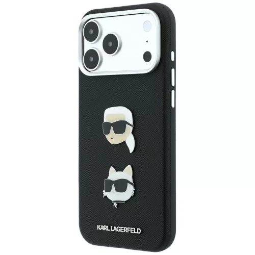 Karl Lagerfeld - Saffiano with K&C Heads Pins and Logo (KLHCP18XPSWFDHPK) - iPhone 18 Pro Max / iPhone 17 Pro Max - Black