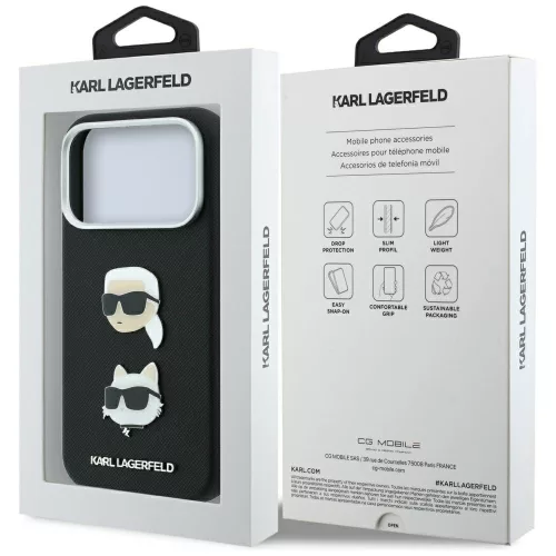 Karl Lagerfeld - Saffiano with K&C Heads Pins and Logo (KLHCP18XPSWFDHPK) - iPhone 18 Pro Max / iPhone 17 Pro Max - Black