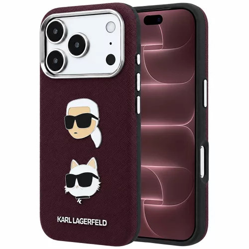 Karl Lagerfeld - Saffiano with K&C Heads Pins and Logo (KLHCP18XPSWFDHPR) - iPhone 18 Pro Max / iPhone 17 Pro Max - Burgundy