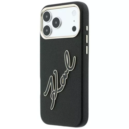 Karl Lagerfeld - Smooth Leather Big Resin Signature Logo (KLHCP18X6PFCKSRK) - iPhone 18 Pro Max / iPhone 17 Pro Max - Black