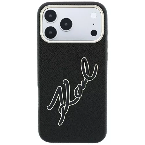 Karl Lagerfeld - Smooth Leather Big Resin Signature Logo (KLHCP18X6PFCKSRK) - iPhone 18 Pro Max / iPhone 17 Pro Max - Black