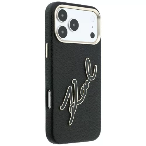 Karl Lagerfeld - Smooth Leather Big Resin Signature Logo (KLHCP18X6PFCKSRK) - iPhone 18 Pro Max / iPhone 17 Pro Max - Black