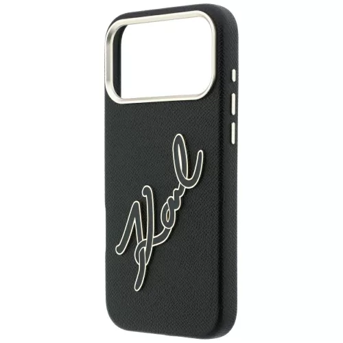 Karl Lagerfeld - Smooth Leather Big Resin Signature Logo (KLHCP18X6PFCKSRK) - iPhone 18 Pro Max / iPhone 17 Pro Max - Black