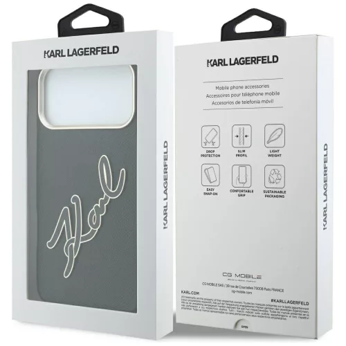 Karl Lagerfeld - Smooth Leather Big Resin Signature Logo (KLHCP18X6PFCKSRK) - iPhone 18 Pro Max / iPhone 17 Pro Max - Black