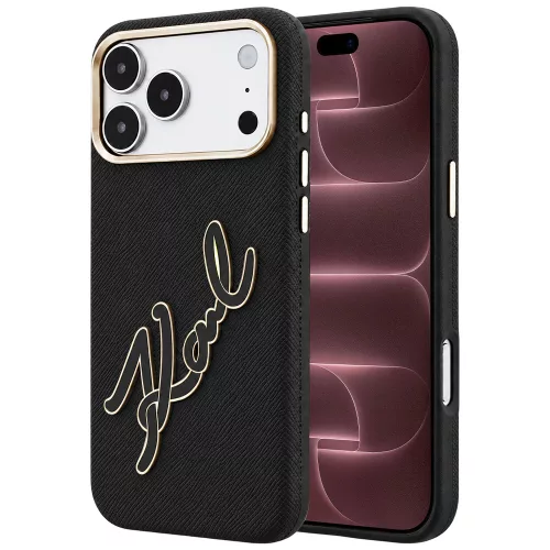Karl Lagerfeld - Smooth Leather Big Resin Signature Logo (KLHCP18X6PFCKSRK) - iPhone 18 Pro Max / iPhone 17 Pro Max - Black