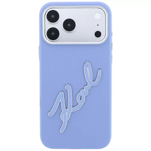 Karl Lagerfeld - Smooth Leather Big Resin Signature Logo (KLHCP18X6PFCKSRB) - iPhone 18 Pro Max / iPhone 17 Pro Max - Light Blue