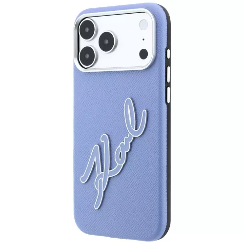 Karl Lagerfeld - Smooth Leather Big Resin Signature Logo (KLHCP18X6PFCKSRB) - iPhone 18 Pro Max / iPhone 17 Pro Max - Light Blue