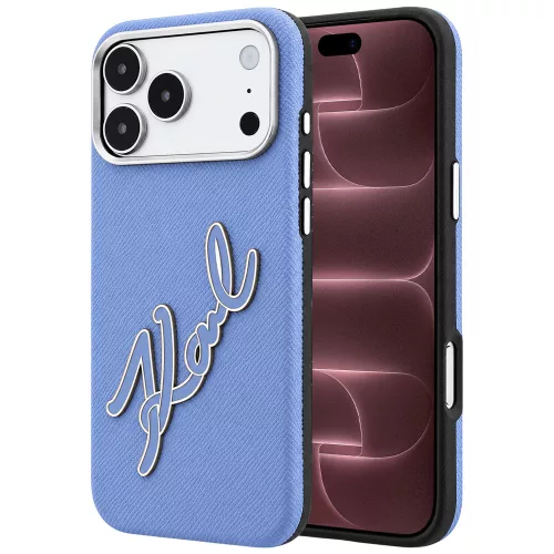 Karl Lagerfeld - Smooth Leather Big Resin Signature Logo (KLHCP18X6PFCKSRB) - iPhone 18 Pro Max / iPhone 17 Pro Max - Light Blue