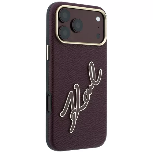 Karl Lagerfeld - Smooth Leather Big Resin Signature Logo (KLHCP18X6PFCKSRR) - iPhone 18 Pro Max / iPhone 17 Pro Max - Burgundy