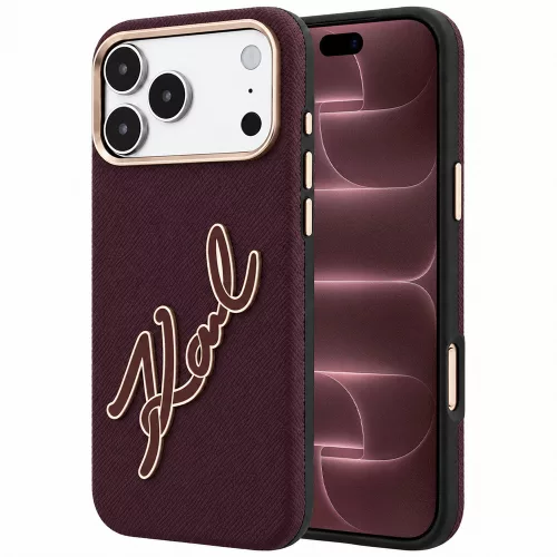 Karl Lagerfeld - Smooth Leather Big Resin Signature Logo (KLHCP18X6PFCKSRR) - iPhone 18 Pro Max / iPhone 17 Pro Max - Burgundy