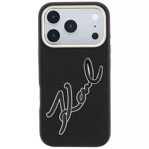 Karl Lagerfeld - Smooth Leather Big Resin Signature Logo (KLHCP18L6PFCKSRK) - iPhone 18 Pro / iPhone 17 Pro - Black