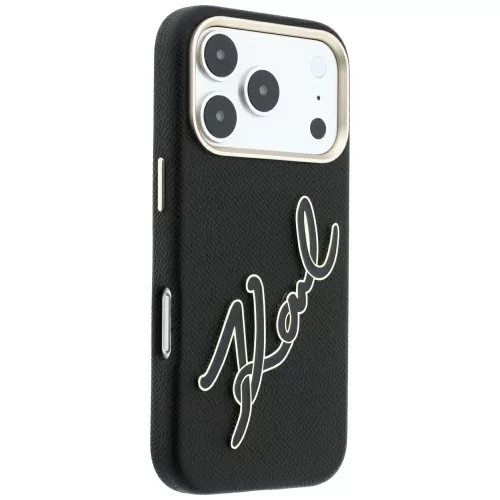 Karl Lagerfeld - Smooth Leather Big Resin Signature Logo (KLHCP18L6PFCKSRK) - iPhone 18 Pro / iPhone 17 Pro - Black