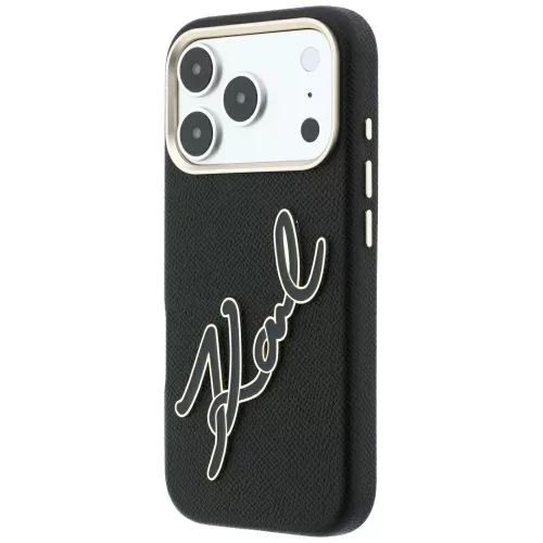 Karl Lagerfeld - Smooth Leather Big Resin Signature Logo (KLHCP18L6PFCKSRK) - iPhone 18 Pro / iPhone 17 Pro - Black