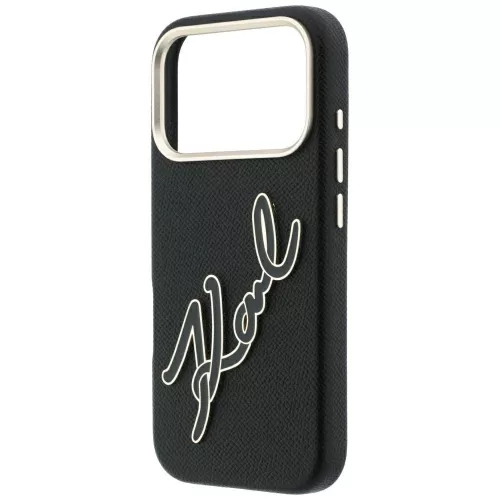 Karl Lagerfeld - Smooth Leather Big Resin Signature Logo (KLHCP18L6PFCKSRK) - iPhone 18 Pro / iPhone 17 Pro - Black