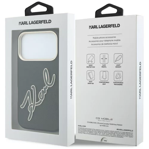 Karl Lagerfeld - Smooth Leather Big Resin Signature Logo (KLHCP18L6PFCKSRK) - iPhone 18 Pro / iPhone 17 Pro - Black