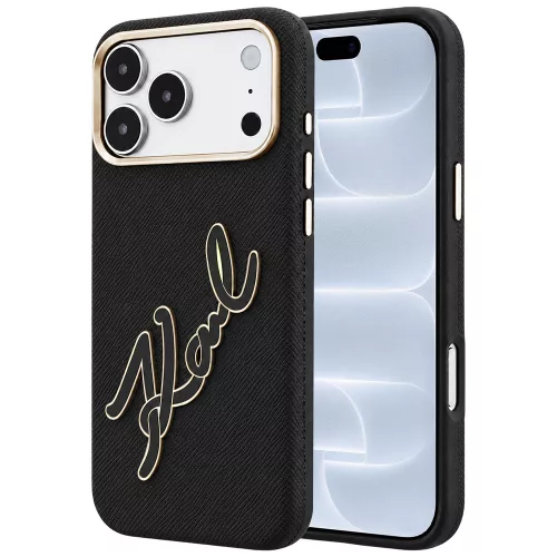 Karl Lagerfeld - Smooth Leather Big Resin Signature Logo (KLHCP18L6PFCKSRK) - iPhone 18 Pro / iPhone 17 Pro - Black