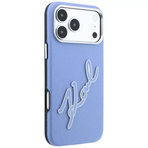 Karl Lagerfeld - Smooth Leather Big Resin Signature Logo (KLHCP18L6PFCKSRB) - iPhone 18 Pro / iPhone 17 Pro - Light Blue