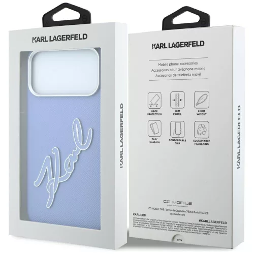 Karl Lagerfeld - Smooth Leather Big Resin Signature Logo (KLHCP18L6PFCKSRB) - iPhone 18 Pro / iPhone 17 Pro - Light Blue