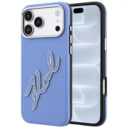 Karl Lagerfeld - Smooth Leather Big Resin Signature Logo (KLHCP18L6PFCKSRB) - iPhone 18 Pro / iPhone 17 Pro - Light Blue