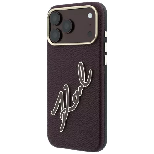 Karl Lagerfeld - Smooth Leather Big Resin Signature Logo (KLHCP18L6PFCKSRR) - iPhone 18 Pro / iPhone 17 Pro - Burgundy