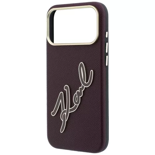 Karl Lagerfeld - Smooth Leather Big Resin Signature Logo (KLHCP18L6PFCKSRR) - iPhone 18 Pro / iPhone 17 Pro - Burgundy