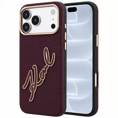 Karl Lagerfeld - Smooth Leather Big Resin Signature Logo (KLHCP18L6PFCKSRR) - iPhone 18 Pro / iPhone 17 Pro - Burgundy