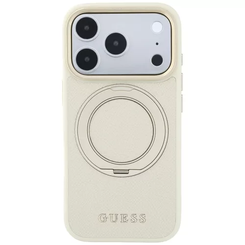 Guess - Grained Leather Ring Stand 360 Classic Logo MagSafe (GUHMP18L6PSGRSCLE) - iPhone 18 Pro / iPhone 17 Pro - Beige