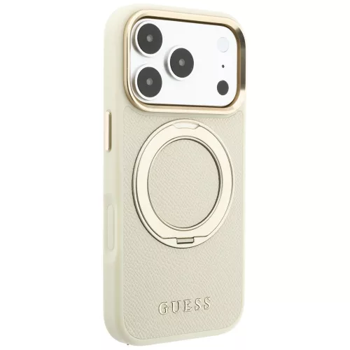 Guess - Grained Leather Ring Stand 360 Classic Logo MagSafe (GUHMP18L6PSGRSCLE) - iPhone 18 Pro / iPhone 17 Pro - Beige