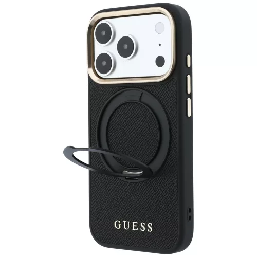 Guess - Grained Leather Ring Stand 360 Classic MagSafe (GUHMP18X6PSGRSCLK) - iPhone 18 Pro Max / iPhone 17 Pro Max - Black