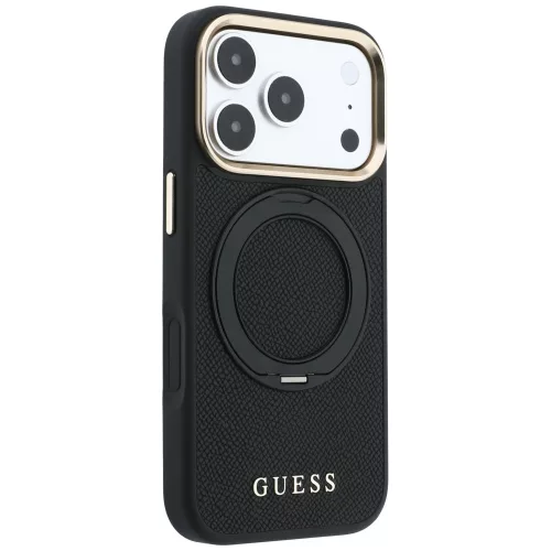 Guess - Grained Leather Ring Stand 360 Classic MagSafe (GUHMP18X6PSGRSCLK) - iPhone 18 Pro Max / iPhone 17 Pro Max - Black