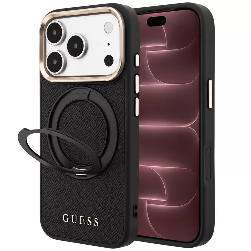 Guess - Grained Leather Ring Stand 360 Classic MagSafe (GUHMP18X6PSGRSCLK) - iPhone 18 Pro Max / iPhone 17 Pro Max - Black