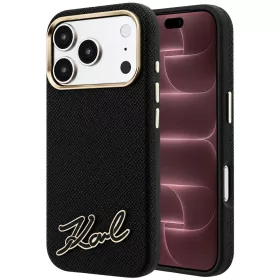   Karl Lagerfeld - Grained Leather Resin Sign Logo MagSafe (KLHMP18X6PWKSRSK) - iPhone 18 Pro Max / iPhone 17 Pro Max - Black