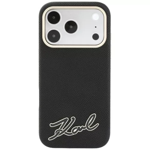 Karl Lagerfeld - Grained Leather Resin Sign Logo MagSafe (KLHMP18X6PWKSRSK) - iPhone 18 Pro Max / iPhone 17 Pro Max - Black