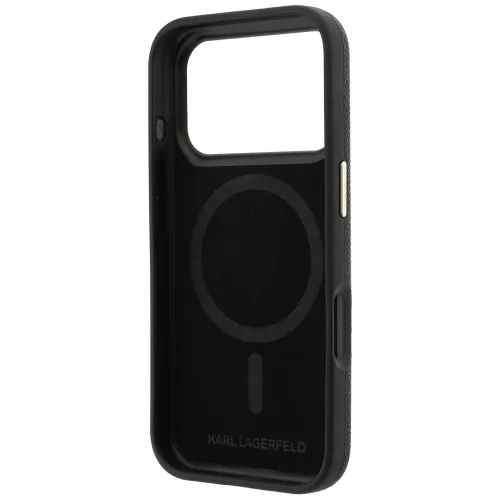 Karl Lagerfeld - Grained Leather Resin Sign Logo MagSafe (KLHMP18X6PWKSRSK) - iPhone 18 Pro Max / iPhone 17 Pro Max - Black