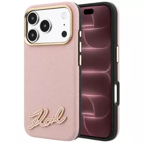   Karl Lagerfeld - Grained Leather Resin Sign Logo MagSafe (KLHMP18X6PWKSRSP) - iPhone 18 Pro Max / iPhone 17 Pro Max - Pink