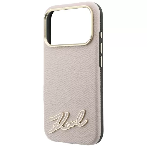 Karl Lagerfeld - Grained Leather Resin Sign Logo MagSafe (KLHMP18X6PWKSRSP) - iPhone 18 Pro Max / iPhone 17 Pro Max - Pink