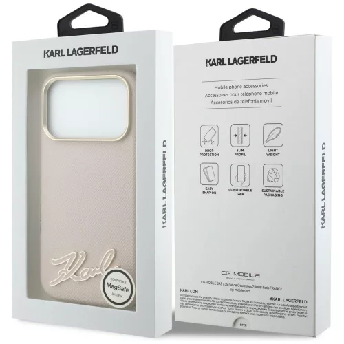 Karl Lagerfeld - Grained Leather Resin Sign Logo MagSafe (KLHMP18X6PWKSRSP) - iPhone 18 Pro Max / iPhone 17 Pro Max - Pink