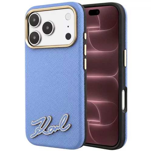 Karl Lagerfeld - Grained Leather Resin Sign Logo MagSafe (KLHMP18X6PWKSRSB) - iPhone 18 Pro Max / iPhone 17 Pro Max - Light Blue