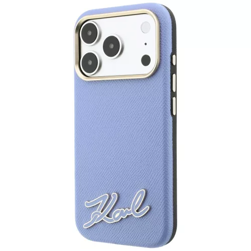 Karl Lagerfeld - Grained Leather Resin Sign Logo MagSafe (KLHMP18X6PWKSRSB) - iPhone 18 Pro Max / iPhone 17 Pro Max - Light Blue