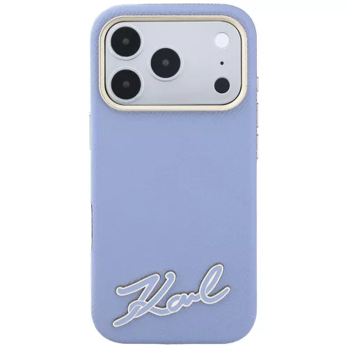 Karl Lagerfeld - Grained Leather Resin Sign Logo MagSafe (KLHMP18X6PWKSRSB) - iPhone 18 Pro Max / iPhone 17 Pro Max - Light Blue