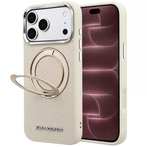 Karl Lagerfeld - Ring Stand 360 Saffiano MagSafe (KLHMP18X6PSARSKME) - iPhone 18 Pro Max / iPhone 17 Pro Max - Beige