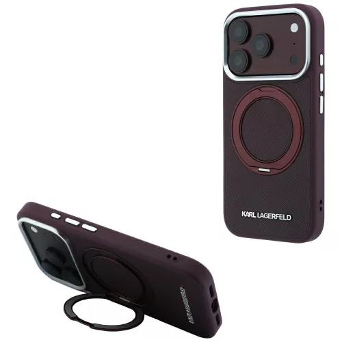 Karl Lagerfeld - Ring Stand 360 Saffiano MagSafe (KLHMP18L6PSARSKMR) - iPhone 18 Pro / iPhone 17 Pro - Burgundy