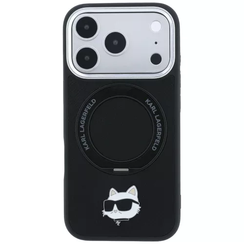 Karl Lagerfeld - Leather Ring Stand 360 C Pin MagSafe (KLHMP18XPSRSCHHK) - iPhone 18 Pro Max / iPhone 17 Pro Max - Black