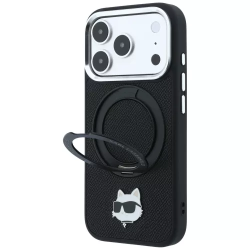 Karl Lagerfeld - Leather Ring Stand 360 C Pin MagSafe (KLHMP18XPSRSCHHK) - iPhone 18 Pro Max / iPhone 17 Pro Max - Black