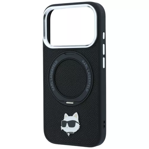 Karl Lagerfeld - Leather Ring Stand 360 C Pin MagSafe (KLHMP18XPSRSCHHK) - iPhone 18 Pro Max / iPhone 17 Pro Max - Black