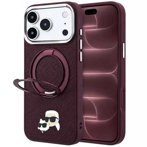 Karl Lagerfeld - Leather Ring Stand 360 KC Pin MagSafe (KLHMP18XPSRSKCHR) - iPhone 18 Pro Max / iPhone 17 Pro Max - Burgundy