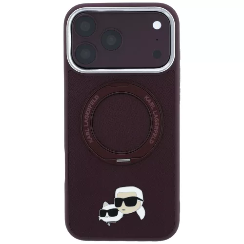 Karl Lagerfeld - Leather Ring Stand 360 KC Pin MagSafe (KLHMP18XPSRSKCHR) - iPhone 18 Pro Max / iPhone 17 Pro Max - Burgundy