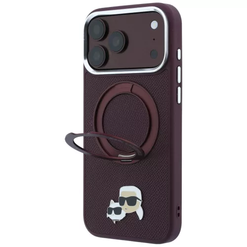 Karl Lagerfeld - Leather Ring Stand 360 KC Pin MagSafe (KLHMP18XPSRSKCHR) - iPhone 18 Pro Max / iPhone 17 Pro Max - Burgundy