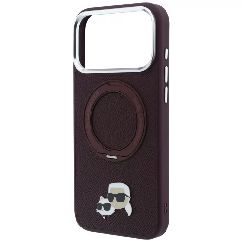 Karl Lagerfeld - Leather Ring Stand 360 KC Pin MagSafe (KLHMP18XPSRSKCHR) - iPhone 18 Pro Max / iPhone 17 Pro Max - Burgundy