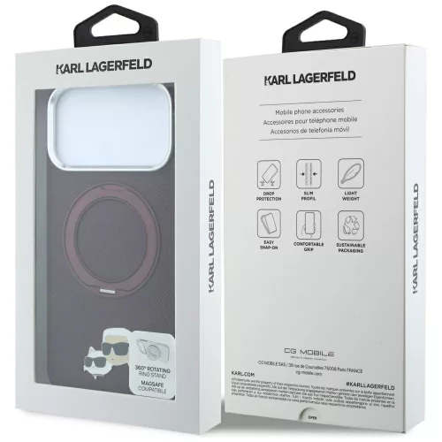 Karl Lagerfeld - Leather Ring Stand 360 KC Pin MagSafe (KLHMP18XPSRSKCHR) - iPhone 18 Pro Max / iPhone 17 Pro Max - Burgundy